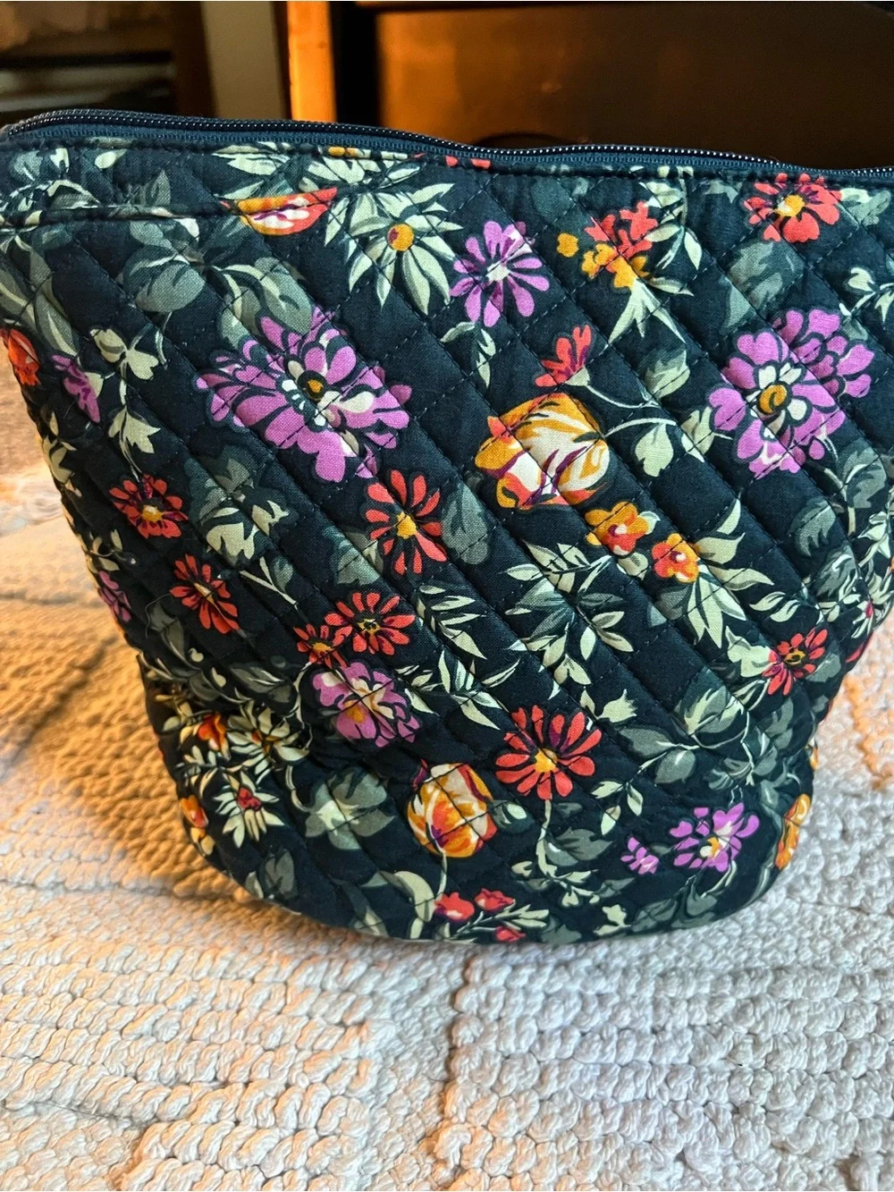 Vera Bradley Black Quilted Floral Crossbody with Pink & Yellow Flowers